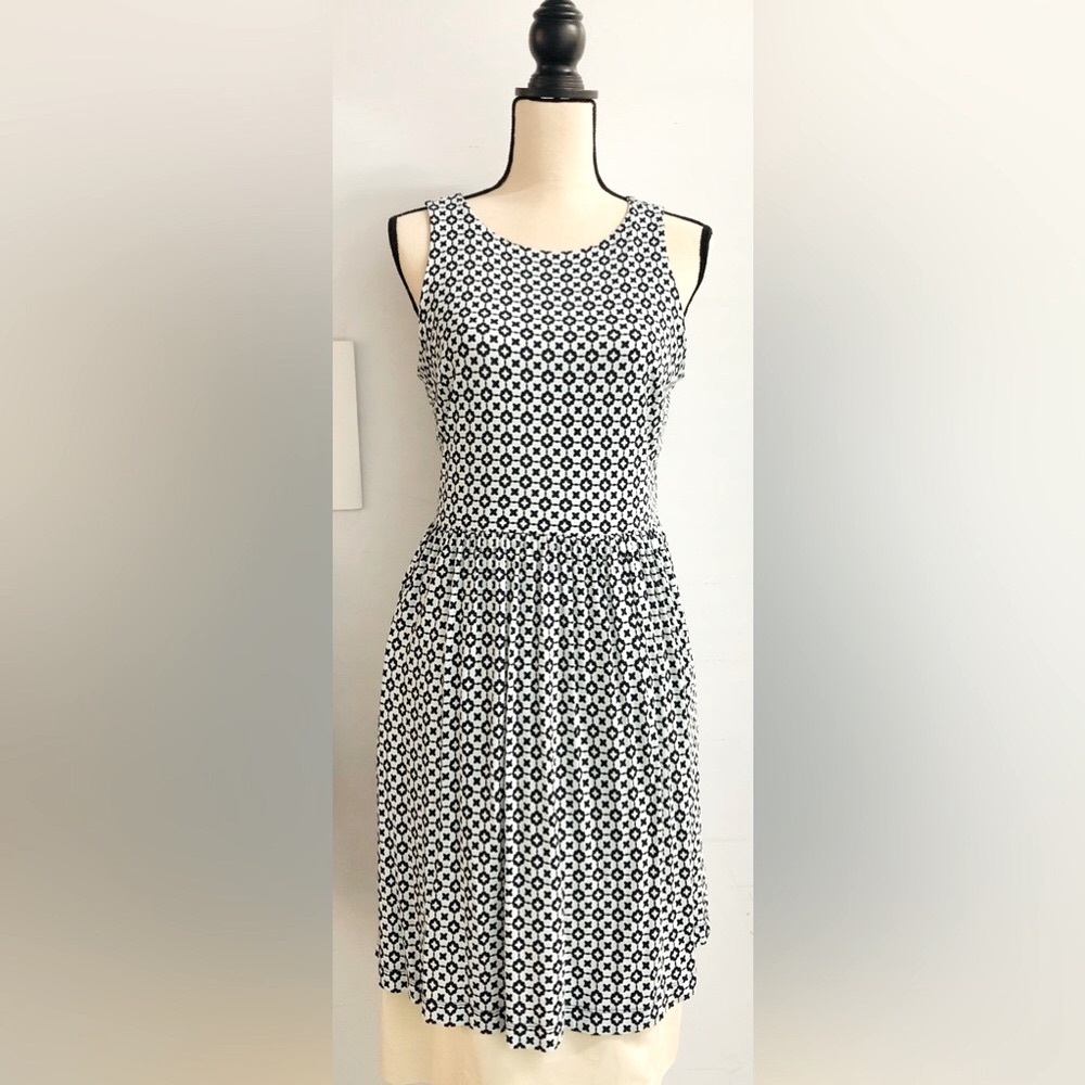 LOFT Aqua/Navy Sleeveless Crew-neck Dress